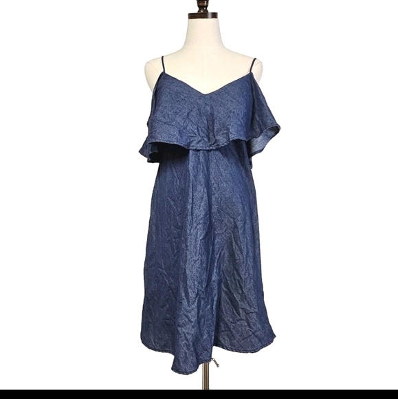 Forme Large Navy Blue Cotton Cold Off The Shoulder Spaghetti Summer Shor… - Picture 1 of 11